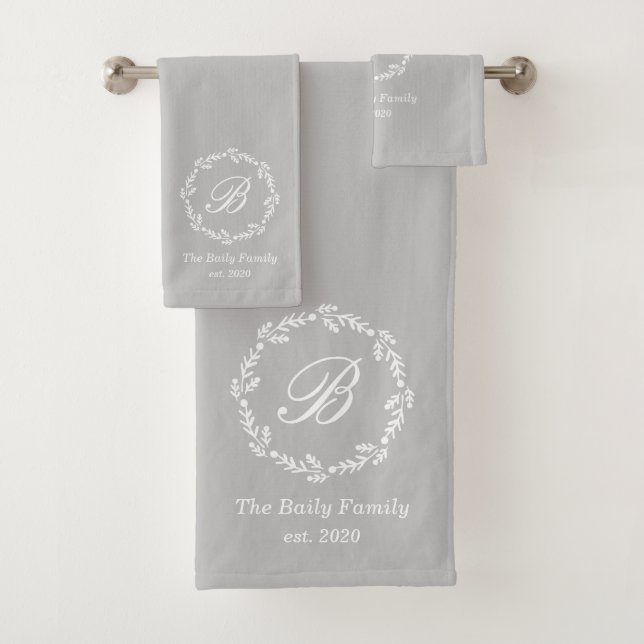 Monogramm für die Bezeichnung der rustikalen graue Badhandtuch Set (Insitu)