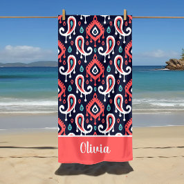 Monogramm für die Bezeichnung "Navy and Coral Ikat Strandtuch