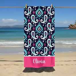 Monogramm für die Bezeichnung "Navy und Pink Ikat Strandtuch