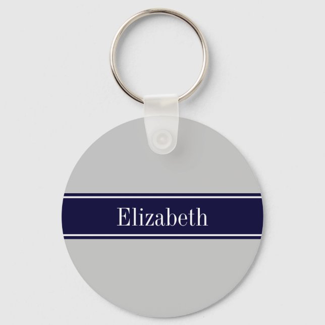 Monogramm für die Bezeichnung "Solid Gray Navy Blu Schlüsselanhänger (Vorderseite)
