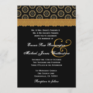 Monogramm für die Black and Gold Retro Circles Wed Einladung