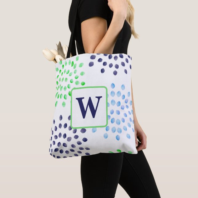 Monogramm für die blaue Blume von Aquarellfarbe Tasche (Von Nahem)