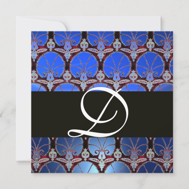 MONOGRAMM FÜR DIE BLUE BLACK DAMASK EINLADUNG (Vorderseite)