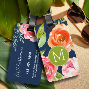 Monogramm für die Blume Navy und Painted Watercolo Gepäckanhänger