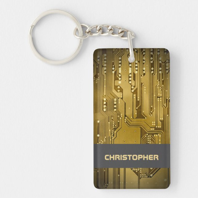 Monogramm für die coole Gold-Computerplatine Schlüsselanhänger (Vorderseite)