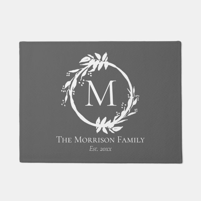 Monogramm für die elegante grauweiße Bezeichnung Fußmatte (Vorderseite)