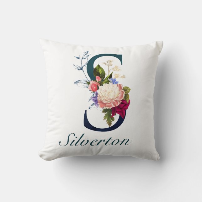 Monogramm für die extravagante florale Marine S Kissen (Vorderseite)