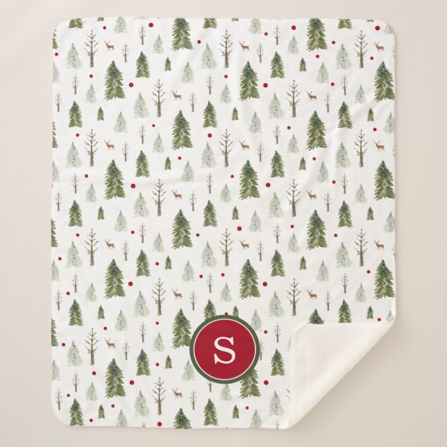 Monogramm für die Farbe des grünen Pine Winter Foo Sherpadecke (Vorderseite)