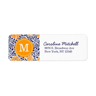 Monogramm für die Floral-Damast-Navy und Orange Re