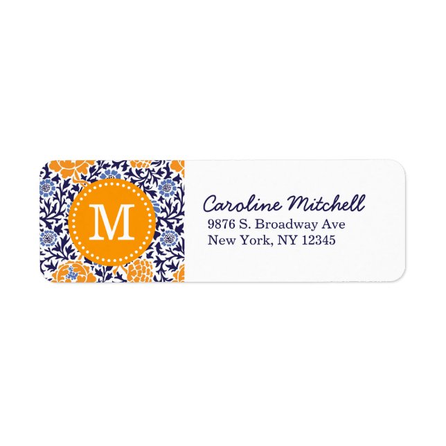 Monogramm für die Floral-Damast-Navy und Orange Re (Vorne)