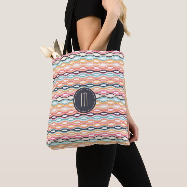 Monogramm für die geometrische Linie Retro-Muster Tasche (Von Nahem)