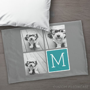 Monogramm für die graue und Aquamarine Fotomateria Kissenbezug