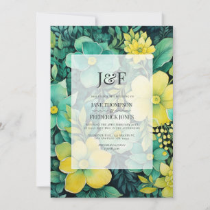 Monogramm für die Hochzeit von Gelb und Grün Einladung