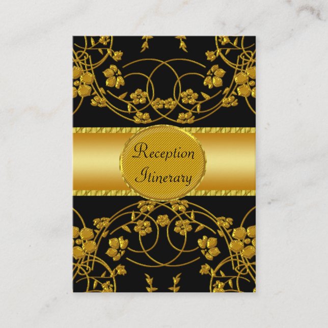 Monogramm für die Hochzeit von Gold und Black Flor Begleitkarte (Vorderseite)