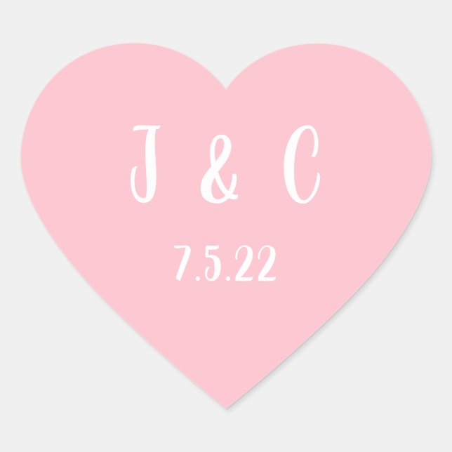 Monogramm für die Hochzeit zwischen Rosa und Weiß Herz-Aufkleber (Vorderseite)