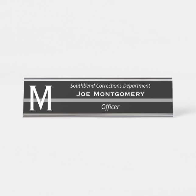 Monogramm für die Korrektur der dünnen grauen Lini Schreibtischnamensplakette (Vorderseite )