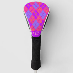 Monogramm für die leuchtende Rosa und blaue Raute Golf Headcover