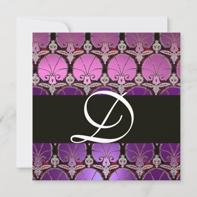 MONOGRAMM FÜR DIE lila VIOLETT-SCHWARZE KARNATIONE Einladung (Vorderseite)