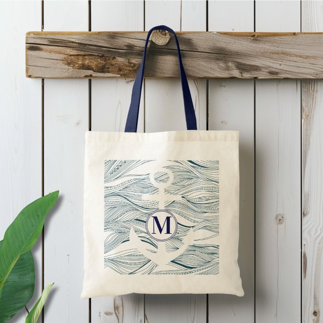Monogramm für die Nautische Marine und den Weißank Tragetasche (Von Creator hochgeladen)