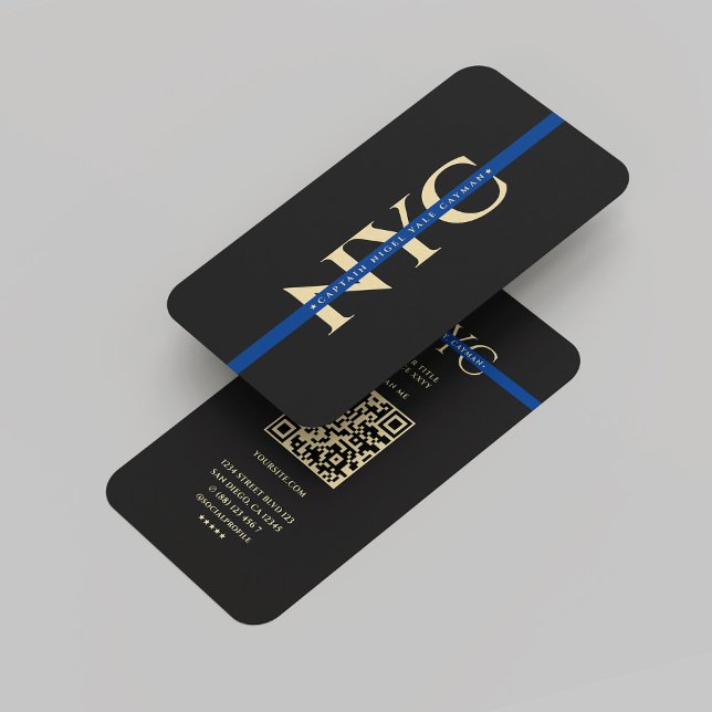 Monogramm für die Rechtsdurchsetzung in einer mode Visitenkarte (Modern Blue Line Law Enforcement Monogram Gold Business Card
)