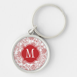 Monogramm für die rote und weiße Blume Schlüsselanhänger