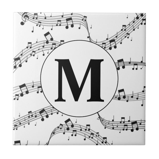 Monogramm für die Schwarzweiß-Musiknote Fliese (Vorderseite)