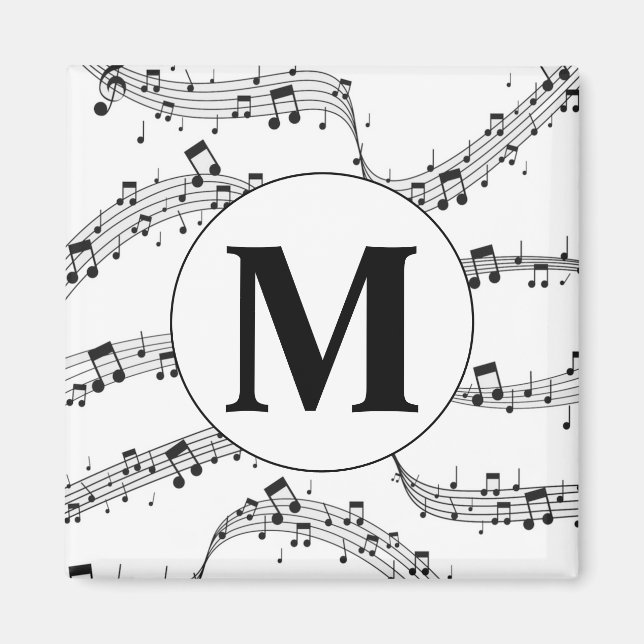 Monogramm für die Schwarzweiß-Musiknote Magnet (Vorne)