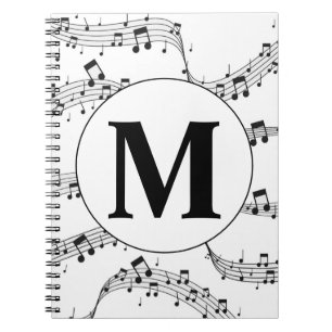 Monogramm für die Schwarzweiß-Musiknote Notizblock
