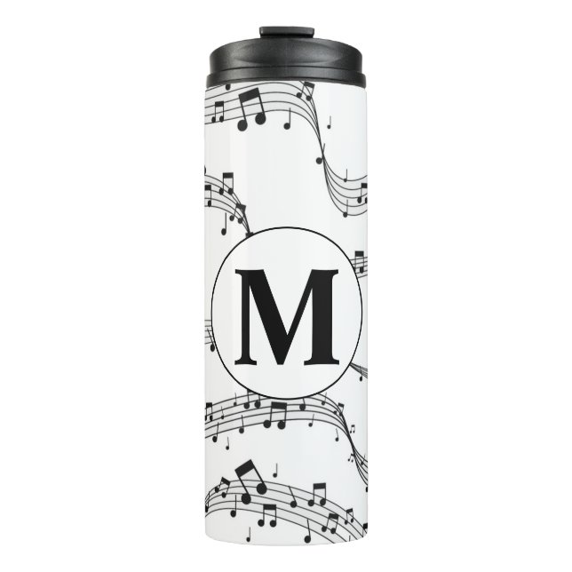 Monogramm für die Schwarzweiß-Musiknote Thermosbecher (Vorderseite)