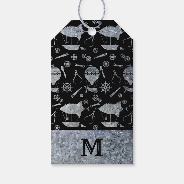 Monogramm für die Stahlampunkschifffahrt Geschenkanhänger (Vorderseite)