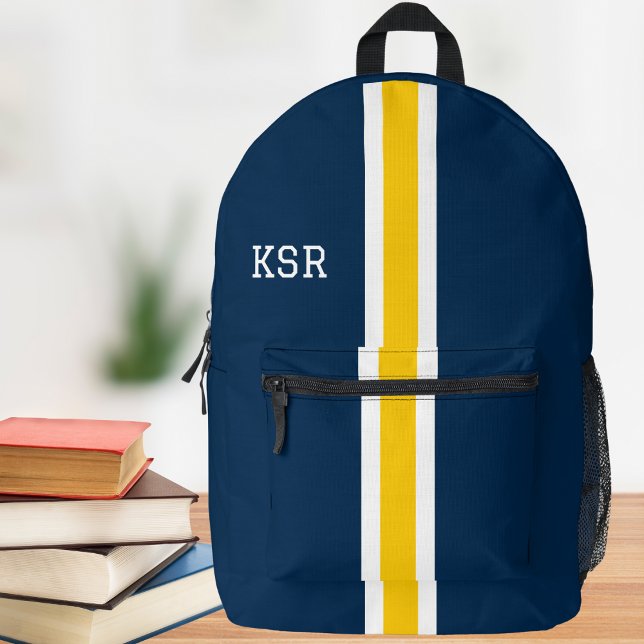 Monogramm für die Uni Mais und Blaustreifen Bedruckter Rucksack (Von Creator hochgeladen)