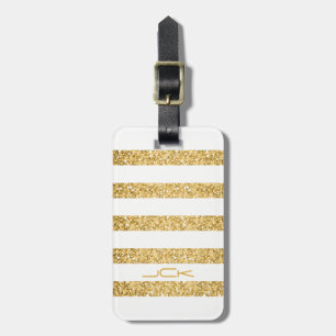 Monogramm für die weißen Streifen des Glitzer Gold Gepäckanhänger