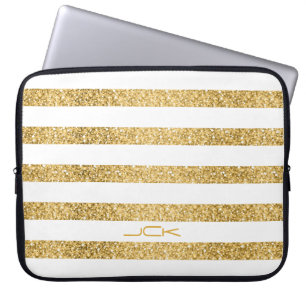 Monogramm für die weißen Streifen des Glitzer Gold Laptopschutzhülle