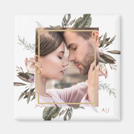Monogramm für einfaches botanisches Gerahmtes Foto Magnet
