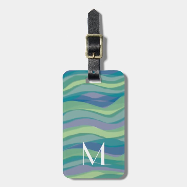 Monogramm für elegante Aquarellstreifen Gepäckanhänger (Vorderseite vertikal)