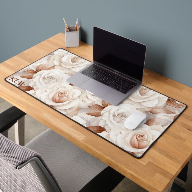 Monogramm für elegante Beige- und Rostfarben Schreibtischunterlage (Büro 2)