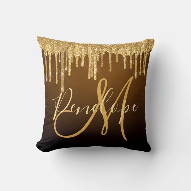 Monogramm für elegante Glitzer-Dripping Kissen (Vorderseite)
