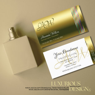 Monogramm für elegante goldene und weiße Streife Visitenkarte