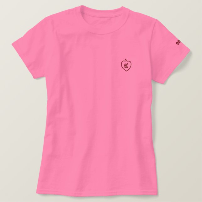 Monogramm für Frauen bestickter rosa T - Shirt (Design vorne)