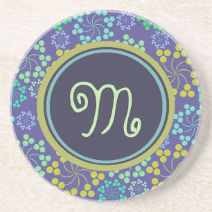 Monogramm für Funky Abstrakt Blue Floral Getränkeuntersetzer