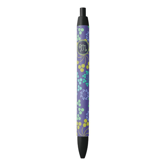 Monogramm für Funky Abstrakt Blue Floral Kugelschreiber (Vorderseite Vertikal)