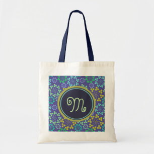 Monogramm für Funky Abstrakt Blue Floral Tragetasche