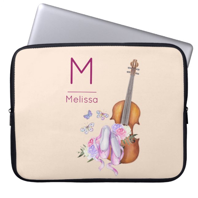 Monogramm für Geige, Ballettschuhe und Schmetterli Laptopschutzhülle (Vorderseite)
