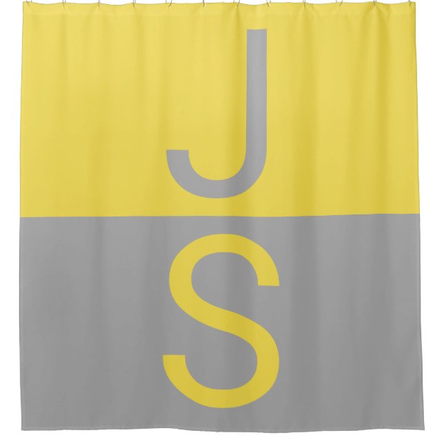 Monogramm für gelbe und graue moderne Initialen Duschvorhang (Vorderseite)