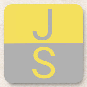 Monogramm für gelbe und graue moderne Initialen Getränkeuntersetzer