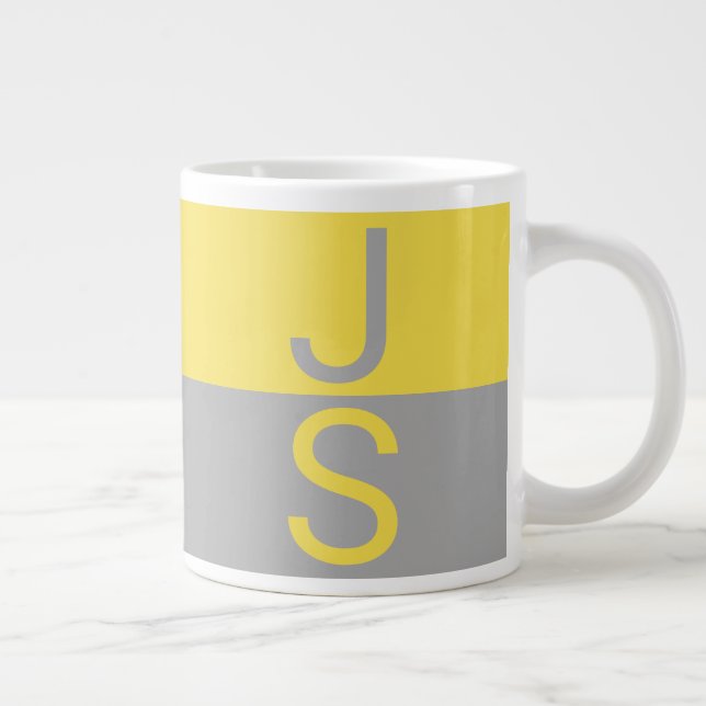 Monogramm für gelbe und graue moderne Initialen Jumbo-Tasse (Rechts)