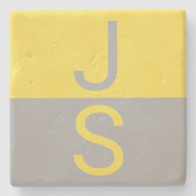 Monogramm für gelbe und graue moderne Initialen Steinuntersetzer (Vorderseite)