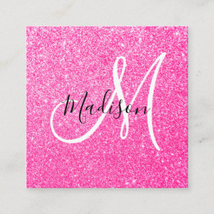 Monogramm für Girly & Glam Hot-Pink-Glitzer-Glitze Quadratische Visitenkarte
