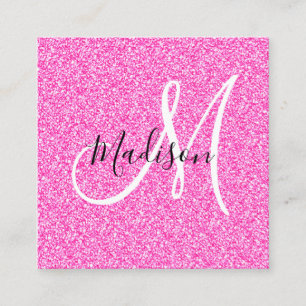 Monogramm für Girly & Glam Hot-Pink-Glitzer-Glitze Quadratische Visitenkarte