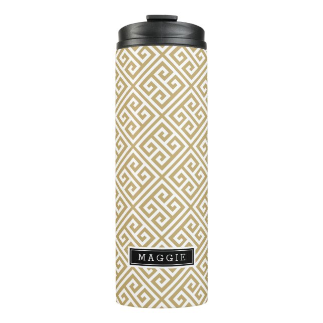 Monogramm für Gold und schwarze griechische Schlüs Thermosbecher (Vorderseite)